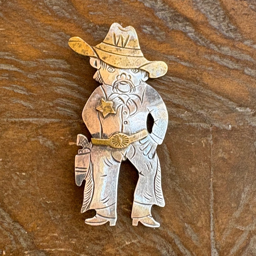 Santa Fe 925 Sterling Silver & Brass Vintage Cowboy Pin - Giddy Up!